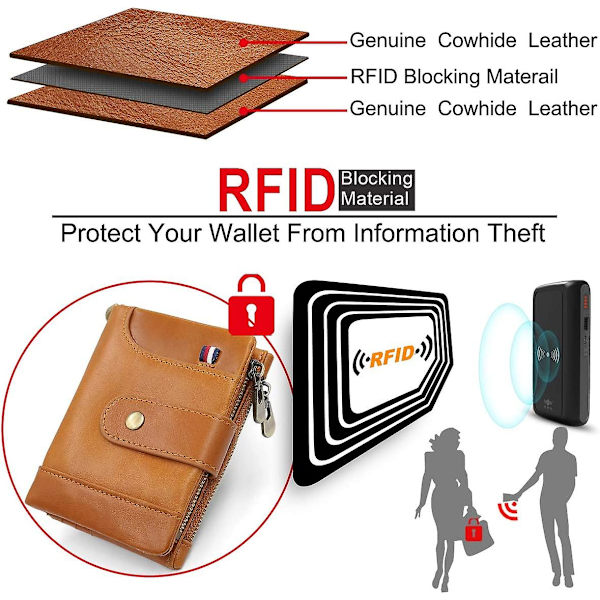Plånbok i äkta läder för män, RFID-blockerande plånbok med 16 kreditkortsfack, myntficka (brun)