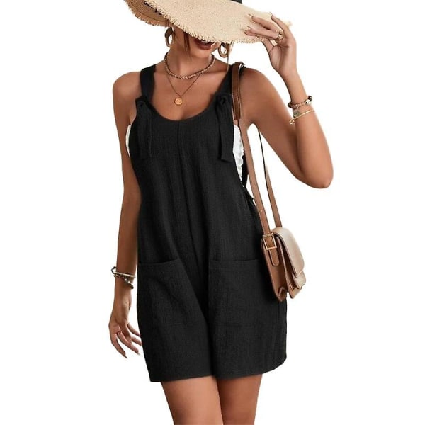 Dam Casual Sleeveless Spaghetti Straps Jumpsuits, Byxor Romper Med Ficka Black 2XL