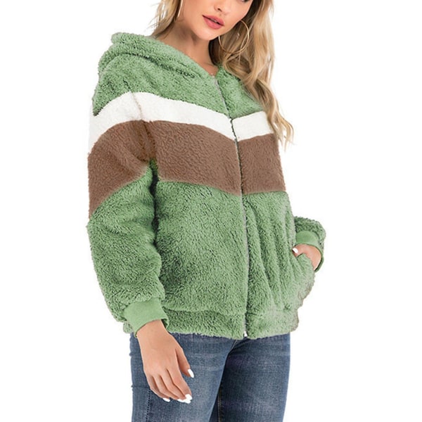 Damejakke med hætte, moderigtig langærmet vindtæt varm løs jakke til kvinder 4XL Green