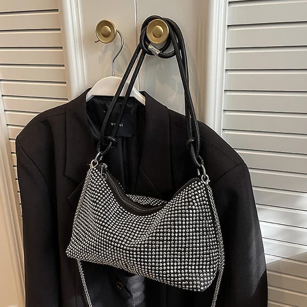 Rhinestone-plånböcker Koppling för kvinnor-chic kväll väskor, glänsande Crossbody Handväskor för festklubb Bröllop silvery