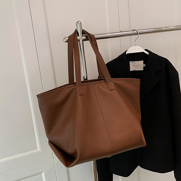 Stor kapacitet Enkel Pu Retro Väska Ny Tote Väska En-axlad Studentväska brown