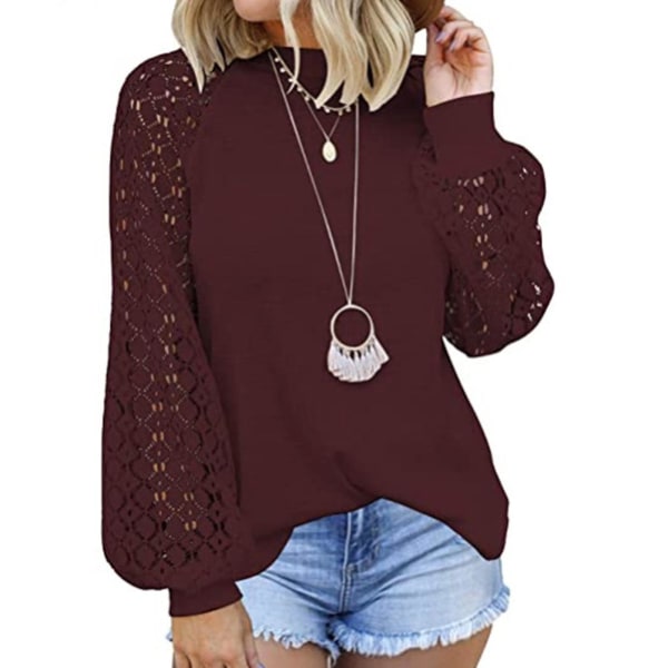 Dame Høst Casual T-skjorte Rund Hals Langermet Topper For Høst Vår Casual Bruk S Wine Red