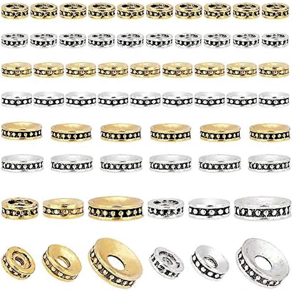 120 st Flat Spacer Pärlor 6 Stilar Tibetansk Antik Smyckespärlor Legering Lösa Pärlor Spacers Hantverk Metallpärlor