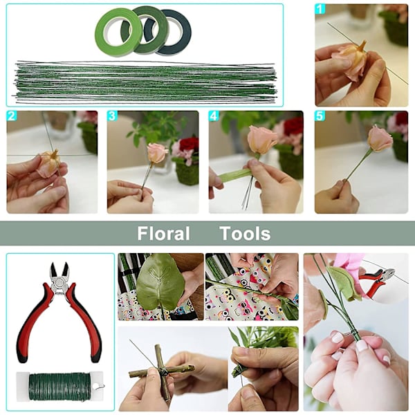 Blomsterarrangemang Kit Bukett Diy Tillverkningsverktyg 24 Gauge Blomsterstjälkstråd, 24 Gauge Paddeltråd, Trådskärare, Tejp