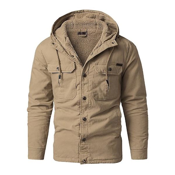 Herr Cargo Hooded Jacka, Vinter Varm Foder Termisk Jacka Rock Khaki 2XL