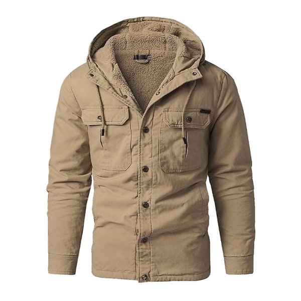 Herr Cargo Hooded Jacka, Vinter Varma Foder Termisk Jacka Rock Khaki M
