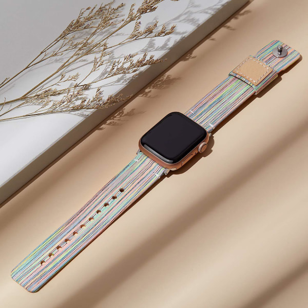 Tygband som är kompatibla med Apple Watch 41 mm 40 mm 38 mm, canvasrem med mjukt foder i äkta läder och tryckknapp för Apple Iwatch Series 7/6/5/