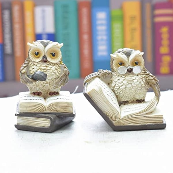 Läsande uggla statyer dekor  2 st stora ögon söt uggla staty läsande bok uggla figurer liten uggla staty för hylla bord skrivbord dekor uggla