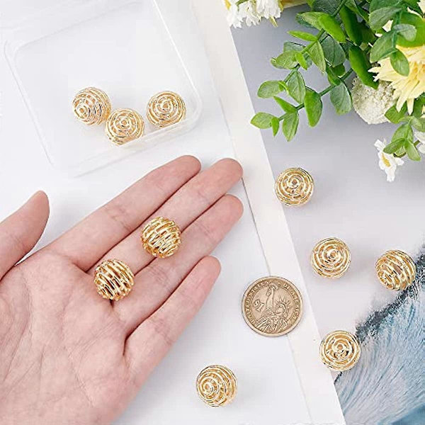 10 st Real 18k Guldpläterade Bikake Mässingpärlor Ihåliga Filigran Spacer Pärlor Filigran Ihåliga Pärlor Används för DIY Smyckestillverkning och Andra Hantverk 0,6x