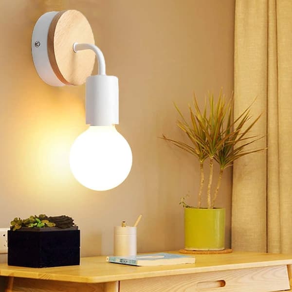 Modern E27 Edison Vägglampa Samtida Metall Loft Led Trä Sconce Typ Sconceswarm Gul