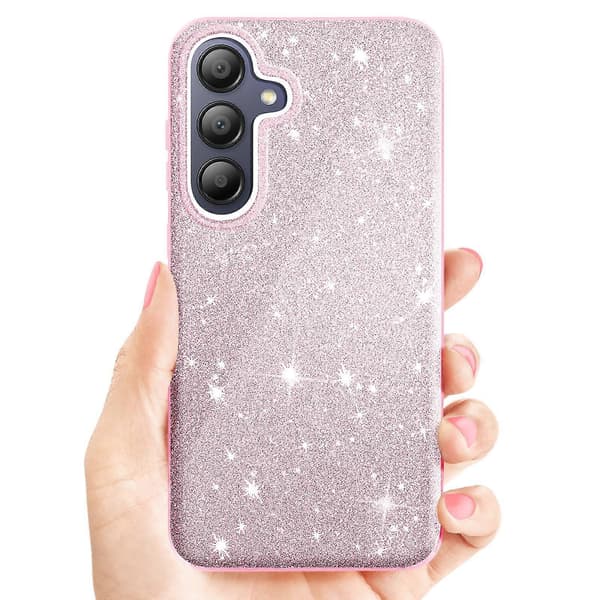 Glitterdeksel til Galaxy A15, tynt silikondeksel, rosa