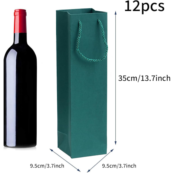 12 Stk. Robust Gavepose i Kraftpapir til Vin, Gavepose til Flasker, Med Håndtag Vinpose i Stof til Jul, Bryllup, Festgaver