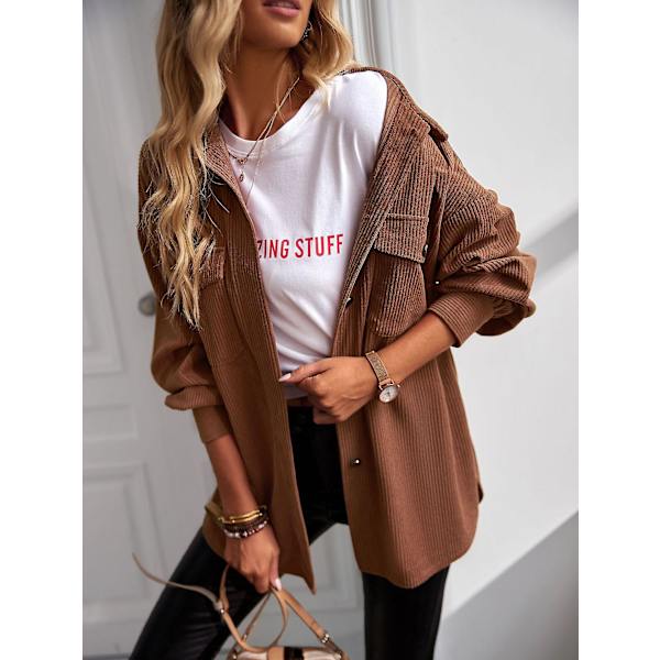 Damskjorta kappa temperament pendlare kappa 2022 vår och höst 100 matchande topp lös damkläder brown XL