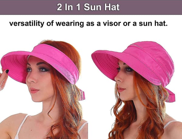 Sunrain Solhatt för Kvinnor UPF 50+ UV-Skyddande Konvertibel Strandvisirhatt Rose