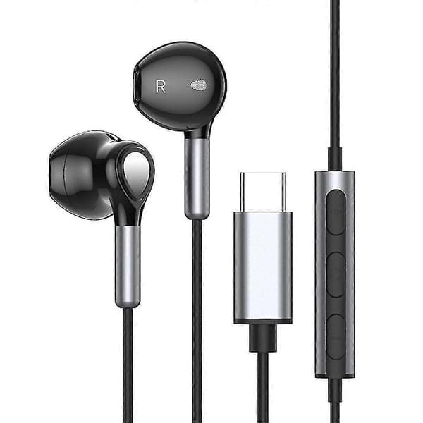 Type-c Øretelefoner Kablet Kontroll Med Mikrofon Type C Øretelefoner Usb C Ørepropper Black