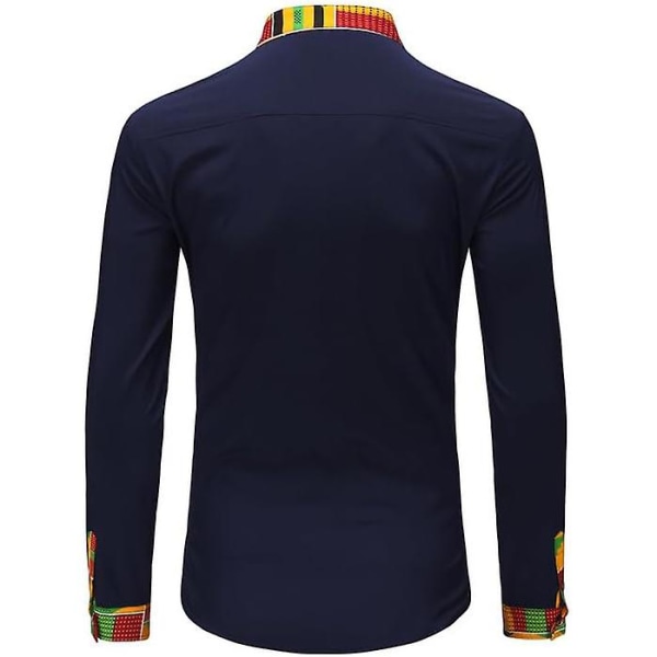 Herre Casual Skjorte med Knapper Langærmet Hipster Strandskjorter Navy M