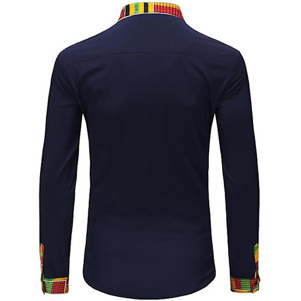 Herre Casual Skjorte med Knapper Langærmet Hipster Strandskjorter Navy S