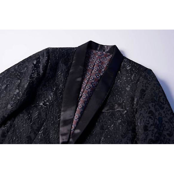 Herre Blomstret Revers Blazer Jakkesæt Print Dinner Smokingjakke black s
