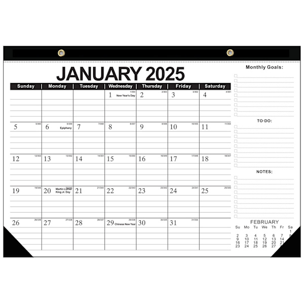 Vægkalender, Simpel, 2025, Engelsk Version, 430 x 305 mm (16,9 x 12,0 tommer) (Sort)