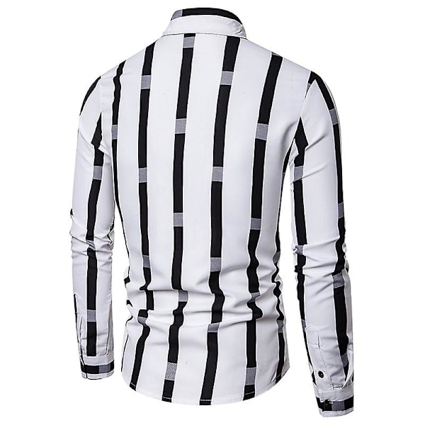 Herr Casual Långärmad Skjorta Knapp Ned Randig Lös Skjorta White 4XL