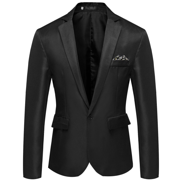 Herre Business Casual En Knap Hakket Revers Ensfarvet Blazer Jakkesæt Jakke Black M