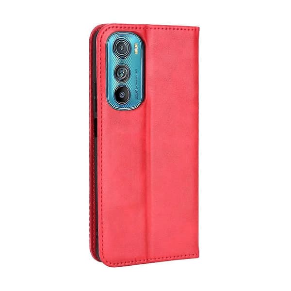 För Motorola Edge 30 Magnetiskt Spänne Retro Textur Läder Telefonfodral Red