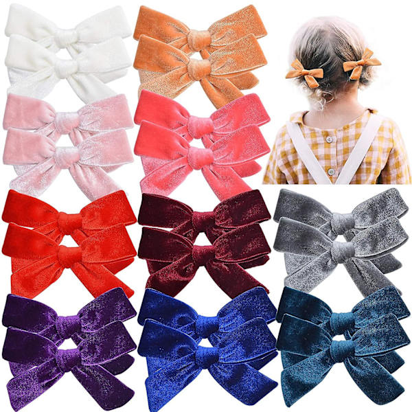 Stora hårrosetter Flickor Småbarn Sammet 5 Tum 10 st Hårklämmor För Flickor Alligator Baby Ponytail Hållare 10 pairs-B 4 Inch