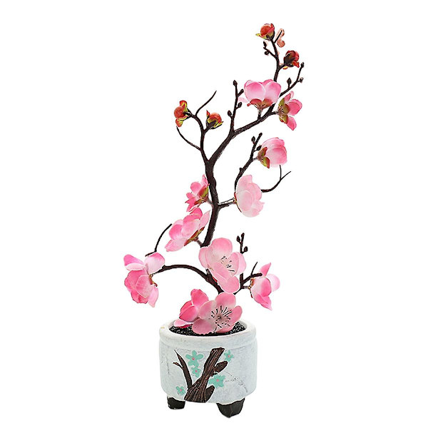 Simulerade blommor, gröna växter, krukväxter, simulerade plommonblomkrukor, heminredning, festdekoration pink