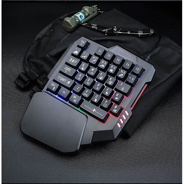 Enhånds mekanisk gamingtastatur med blå taster, RGB-bakgrunnsbelysning, 35 taster, rask respons med håndleddsstøtte, spillkontroller for datamaskin, stasjonær PC, Mac-spill