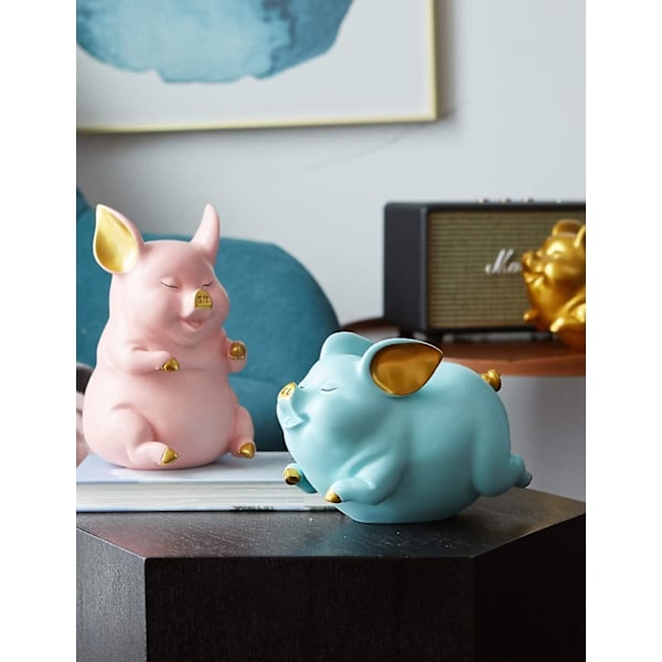 Spargris Spardosa Gris Staty Gåvor Polyresin Heminredning Konst Guld 8,3 Tum Blue