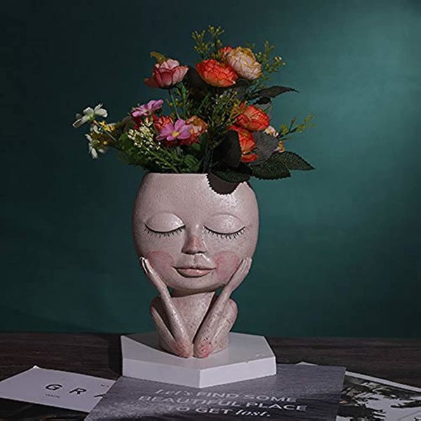 Hartsblomkruka i harts, konstnärlig skulpturhuvud, blomkruka, torkad staty, blomkrukor för trädgård, utomhus- och inomhusdekoration