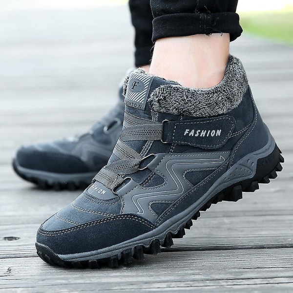 Snørestøvler for menn og kvinner, vanntette, slip-on, pelsforede sneakers, varme vintersko 2K6137 Gray 41