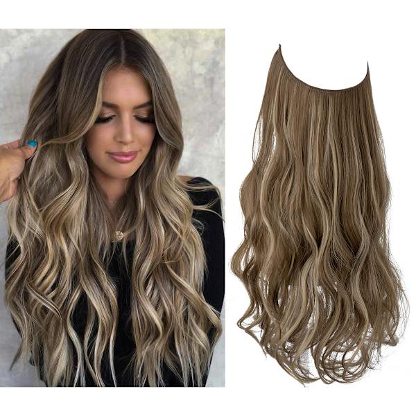 1 stk. Lang Krøllete Bølgete, Hår Parykk Extensions Justerbar Lang Bølgete Hårforlengelse Syntetisk Parykk Oppgradering i Hårdeler Usynlig Tråd Svarte Hår Extensions 10H24B 18inch