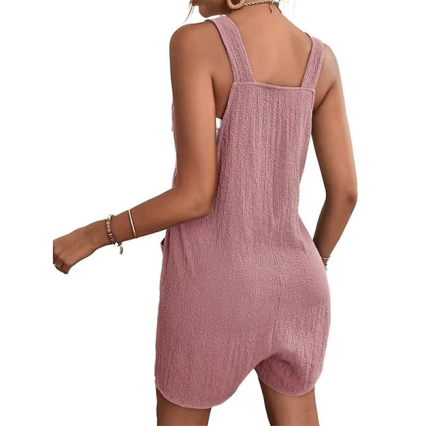 Kvinnors casual ärmlös spaghettiband jumpsuit, byxdräkt med fickor Pink XL