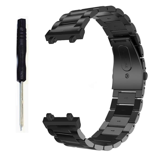 Rostfritt stål klockarmband för Huami Amazfit T-Rex 2, vikbart spänne tre pärlor handledsband Black