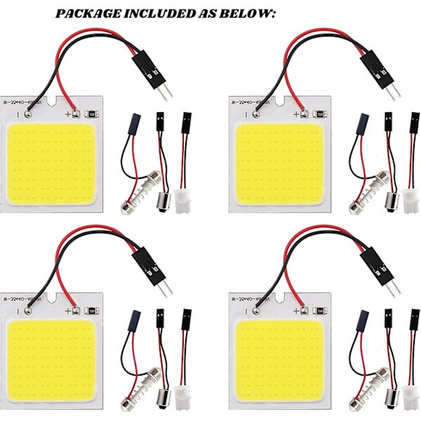 4-pack vita LED-panel kupollampor, Cob 48-smd LED-innerbelysning för bil, LED-innerbelysning för kupol