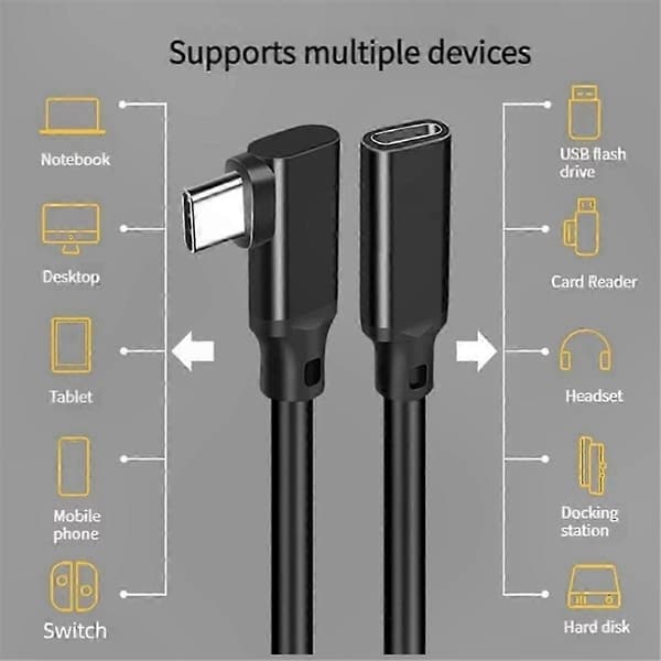USB-C til USB 3.2 Gen2 Vinklet Adapter, 90 Graders Albueforbindelse, Strømforsyning 100W, 20CM Længde