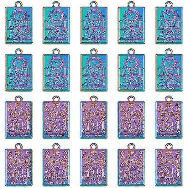 20 kpl 2 tyyliä Tarot-kortti Charmseja Telinepinnoitus Seosriipukset Tähti- ja Luna-charmit Sateenkaari Suorakulmio