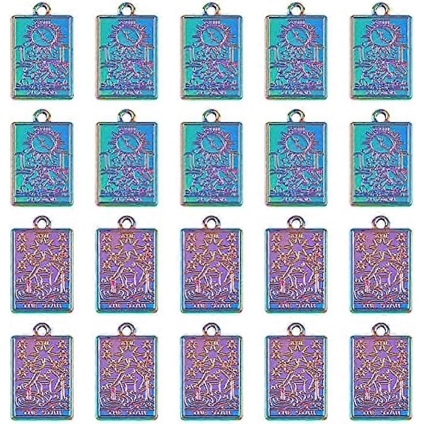 20 stk. 2 Stilarter Tarotkort Charms Rack Plating Legering Vedhæng Stjerne og Luna Charms Regnbue Rektangel