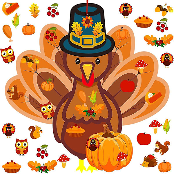37-delars höst Thanksgiving filt hantverkssats DIY kalkon pumpa filt set med 36 avtagbara höst lönnlöv ekorre tallkottar majs dekorationer för barn