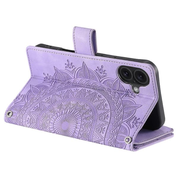 Style 006 til iPhone 16 Etui PU Læder Wallet Telefon Cover Mandala Blomster Mønster Style E