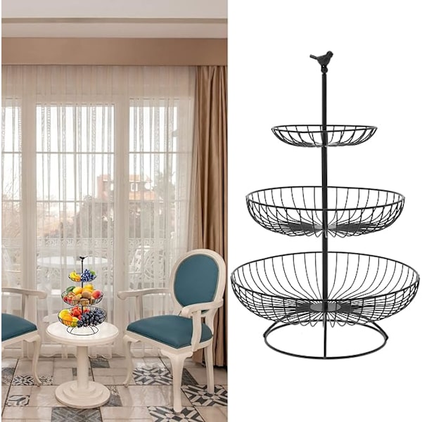 Frukthållare, fruktkorgskål Bra bärande kapacitet 3-lager metall Elegant design Robust metallram för kök för