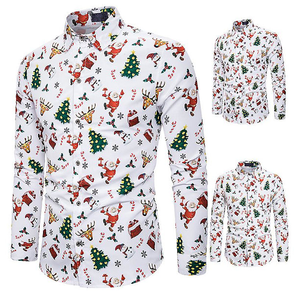 Herr Jultomte Fest Långärmad Knapp Ned Skjortor 2XL