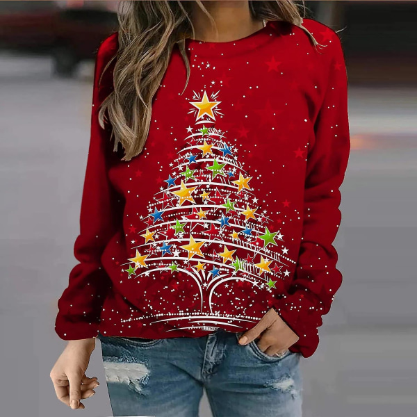 Langærmede juletoppe til kvinder, løse og behagelige O-hals pullovers style 1 S