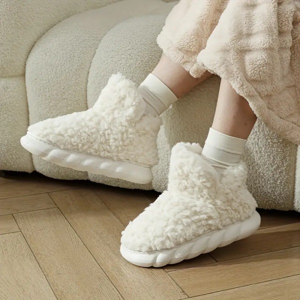 Dam Fluffy Snow Boots, Solid Color Winter Warm Slip On Slipper Boots, Indoor & Outdoor Plush Ankle Boots Pink EU38 39