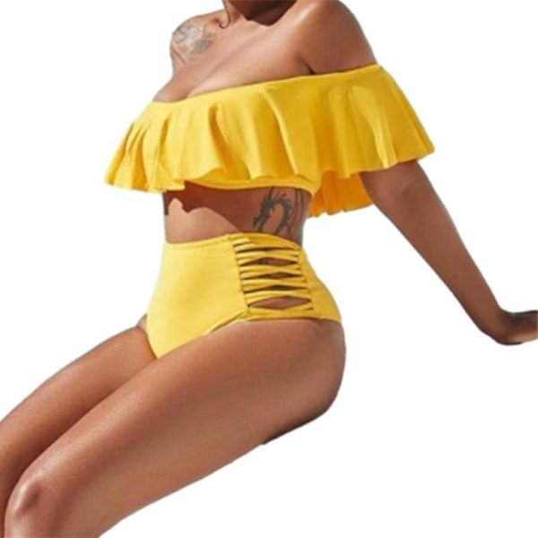Naisten röyhelöinen olkaimeton seksikäs uimapuku kaksiosainen bikini Rose L