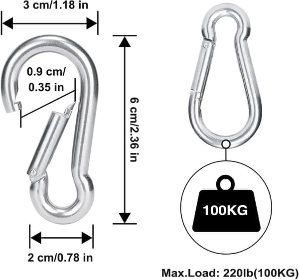 6-pack aluminiumlåsande D-ring karbinhake för camping, resor, fiske och backpacking