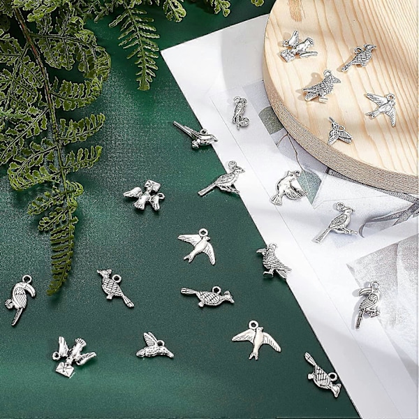 80 st Fågelberlocker 10 Stilar Kolibri 3D Djur Legering Papegoja Emaljhängen för Smyckestillverkning Antik Silver