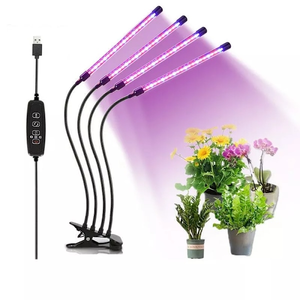 LED Växtlampa, Timer, 10 Dimmerlägen, Växtlampa för Inomhusväxter med Fullt Spektrum & Rött Blått Spektrum, Justerbar Svanhals
