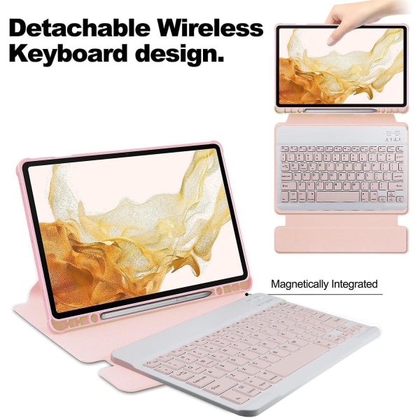 Case med trådlöst tangentbord för Samsung Galaxy Tab S9+ 360° roterande PU-läder+ cover Pink